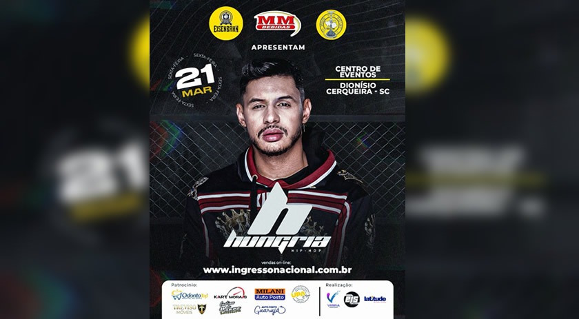 O show mais aguardado está chegando! No dia 21 de março, o Hungria se apresentará no Centro de Eventos