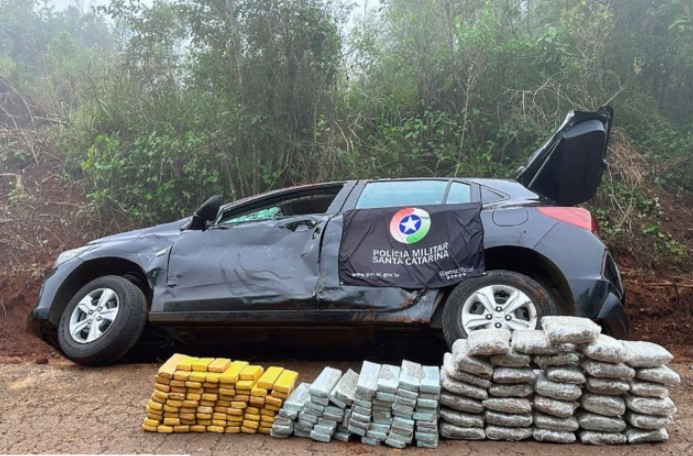 Perseguição policial na SC-283 termina com apreensão de 120 kg de drogas e fuga de suspeito