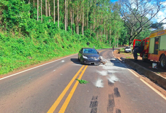 Ultrapassagem em local proibido causa colisão frontal e deixa dois feridos na SC-283