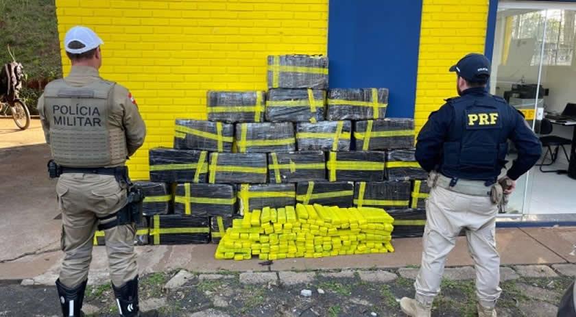 Ação conjunta da PRF, PM e Civil apreende quase 600 quilos de maconha