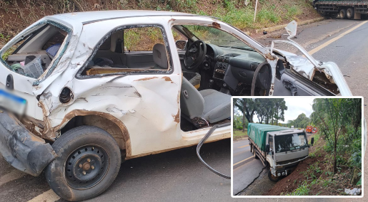 Colisão entre carro e caminhão deixa um ferido na BR-158