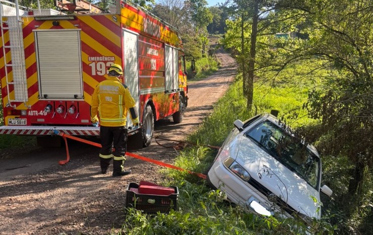 Bombeiros socorrem mulheres após carro sair da pista