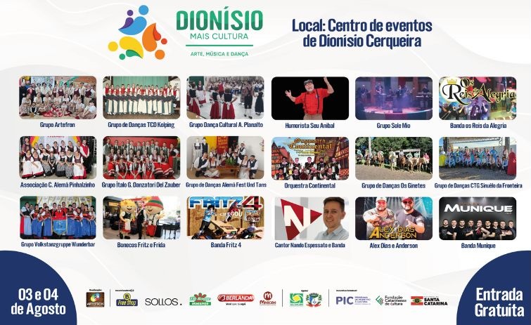 Projeto Dionísio Mais Cultura promete agitar o município nos dias 3 e 4 de agosto