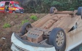 Motorista sai da pista e capota veículo na SC-163