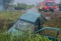 Idoso sofre fratura exposta após carro sair da pista