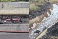 Ciclista morre carbonizado após caminhão-tanque tombar e pegar fogo no Paraná
