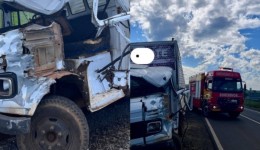 Colisão frontal entre caminhões deixa um ferido
