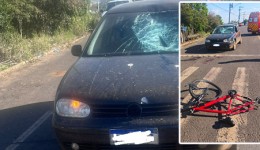 Menino de 12 anos fica ferido após colisão entre bicicleta e carro