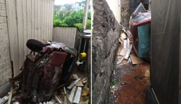 Carro atravessa casa e quase atinge moradores que dormiam no local