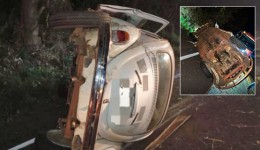 Jovem fica ferido após capotar Fusca em curva no Meio-Oeste de SC