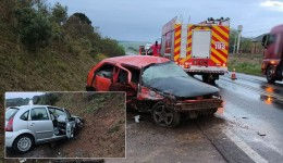 Motorista a 120 km/h em ultrapassagem provoca acidente na BR-282