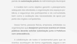 Prefeitura reforça que eventos em espaços públicos precisam de autorização prévia