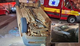 Motorista perde controle, atinge carros estacionados e capota no Centro