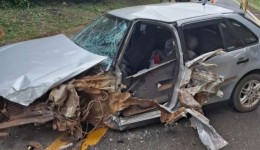 Colisão lateral entre ônibus e carro é registrada na PR-281