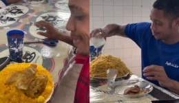 Trabalhador serve montanha de comida em refeitório e atrai atenção nas redes sociais no Grande Recife