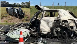 Motorista morre carbonizado após carro elétrico pegar fogo em grave acidente na BR-277