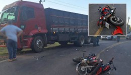 Motociclista fica ferido em colisão com caminhão na SC-163