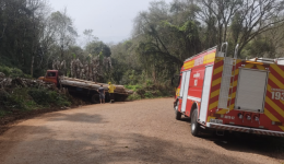 Motorista fica ferido após caminhão sair da pista e colidir