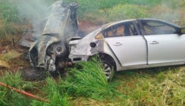 Identificado homem que morreu carbonizado em colisão frontal na BR-282, em Cunha Porã