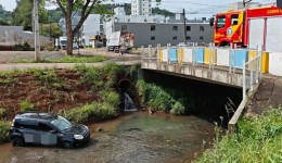 Carro cai no Rio Lonqueador após colisão