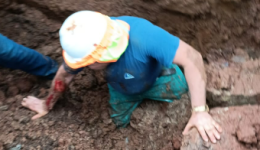 Trabalhador fica parcialmente soterrado durante obra