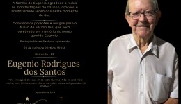 Missa de 7º dia em memória de Eugenio Rodrigues dos Santos será celebrada nesta quarta-feira