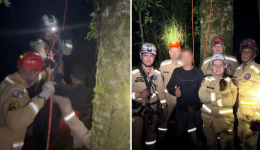 Jovem fica preso no topo de araucária ao colher pinhão e é resgatado no Paraná