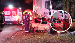 Grave acidente deixa três mortos após colisão entre carro e caminhão na BR-470