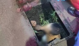 Homem é resgatado nu de bueiro após madrugada de fuga