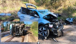 Idoso de 84 anos fica encarcerado após colisão entre carro e caminhão