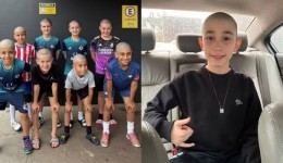 Menino de 10 anos com câncer corta cabelo minutos após descobrir que amigos de futsal rasparam a cabeça por ele no Paraná
