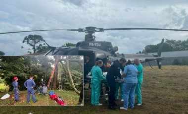 Homem é resgatado após ficar com perna presa em árvore no interior