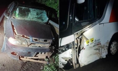 Colisão entre carro e ônibus com 28 passageiros deixa vítima grave