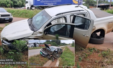 Colisão frontal deixa duas pessoas feridas na BR-163