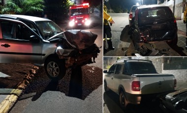 Motorista fica ferido após colidir contra veículos estacionados durante a madrugada