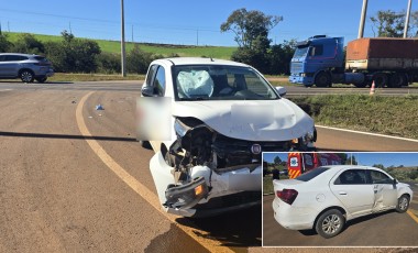 Colisão entre Fiat Mobi e Chevrolet Cobalt foi registrada no acesso à nova Aduana de Cargas, na BR-163
