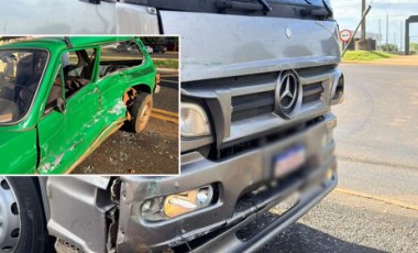 Caminhão de São José do Cedro se envolve em acidente com Brasília na BR-158