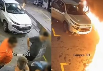 Homem é detido após atear fogo em combustível derramado em chão de posto