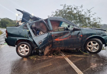 Carro sai da pista, desce barranco e deixa três feridos em rodovia do Oeste Catarinense