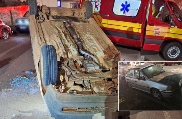 Motorista perde controle, atinge carros estacionados e capota no Centro