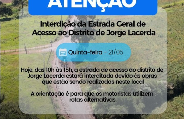 Estrada de acesso a Jorge Lacerda terá interdição temporária para obras de asfaltamento