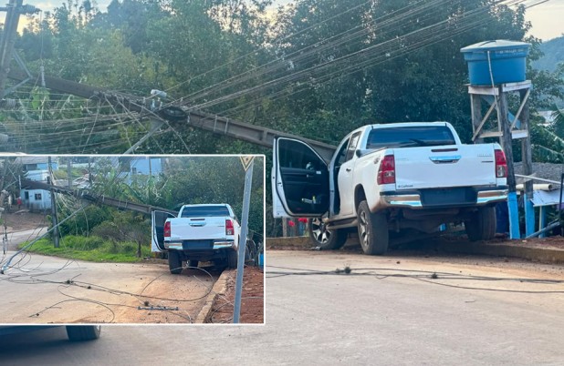Poste derrubado por caminhonete furtada deixa Bairro Alvorada sem energia por cerca de 14 horas