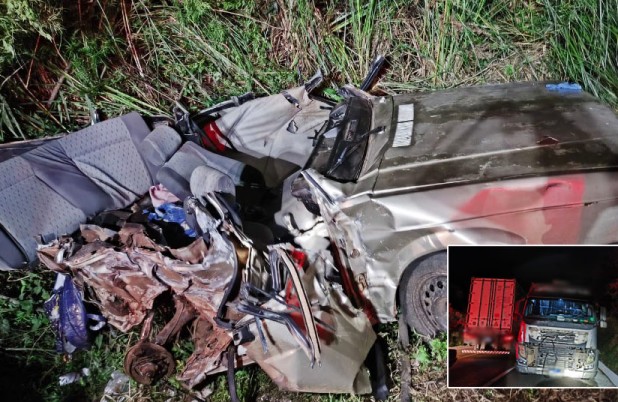 Colisão entre carro e caminhão deixa mulher e bebê mortos na BR-282