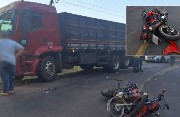 Motociclista fica ferido em colisão com caminhão na SC-163
