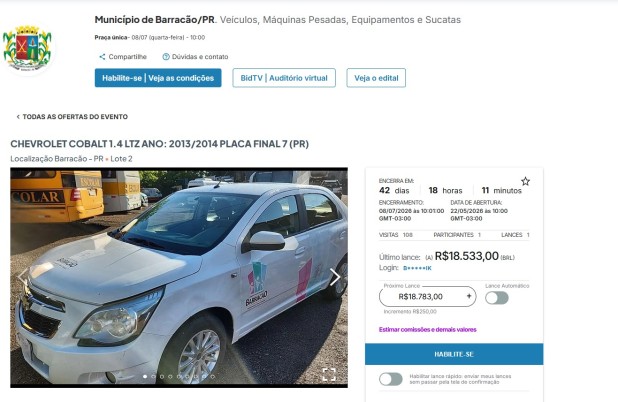 Município realiza leilão online com 37 lotes no dia 8 de julho
