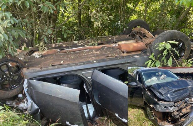 Colisão traseira seguida de capotamento é registrado  na BR-163