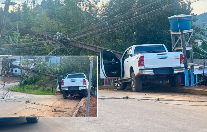 Poste derrubado por caminhonete furtada deixa Bairro Alvorada sem energia por cerca de 14 horas