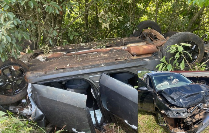 Colisão traseira seguida de capotamento é registrado  na BR-163