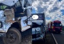 Colisão frontal entre caminhões deixa um ferido