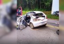 Batida violenta entre carros e caminhões termina com morte e feridos